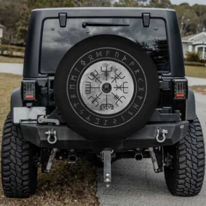 Vegvisir Viking compass with Odin runes spare tire cover for Land Rover Defender, with camera hole