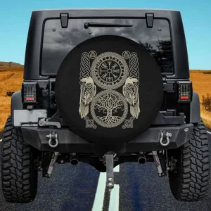 Vegvisir Viking Compass Raven World Ash Tree spare tire cover with knotwork for Land Rover Defender