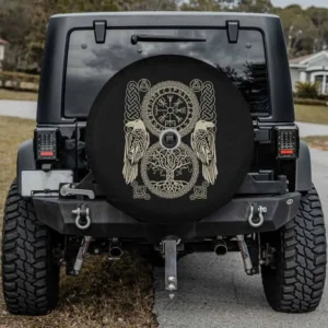 Vegvisir Viking Compass Raven World Ash Tree spare tire cover with backup camera hole for Defender