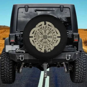 Vegvisir Viking compass rune circle spare tire cover with Norse runes for Land Rover Defender