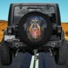 Vicious barking Rottweiler with open mouth dog spare tire cover on Jeep