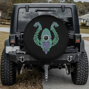 Viking Drakkar Dragon Boat Helm of Awe Norse Amulet Spare Tire Cover with camera hole