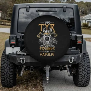 Viking horned helmet crossed axes nordic mythology spare tire cover with camera hole