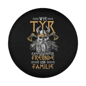 Viking horned helmet crossed axes nordic mythology spare tire cover design only