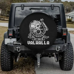 Viking skull axe Valhalla Norse trailer spare tire cover with backup camera hole
