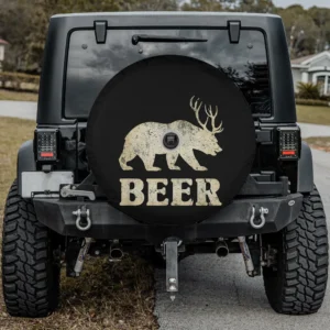 vintage bear antlers beer funny spare tire cover with camera hole for SUV RV