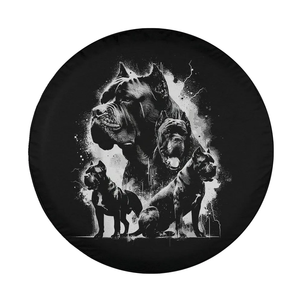 Artistic black and white Cane Corso Italian Mastiff dog design spare tire cover