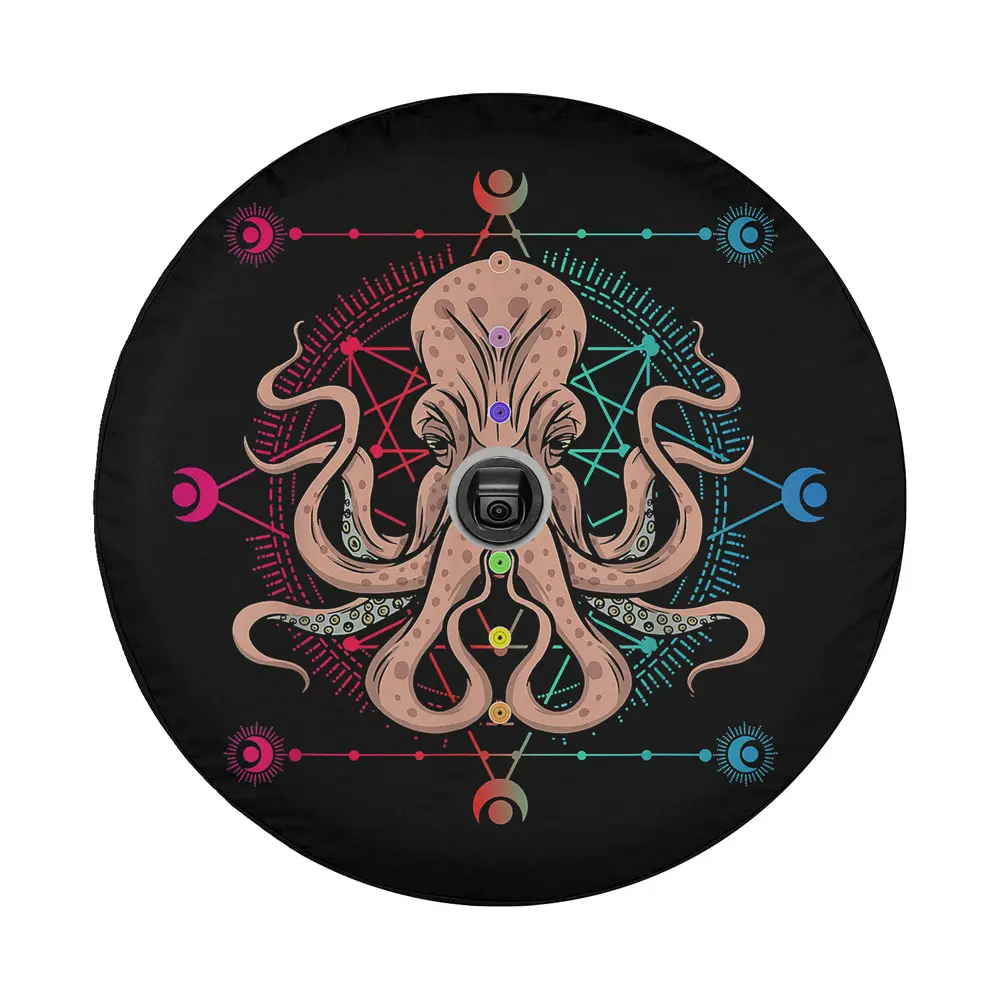 Vintage chakra mandala octopus geometric design for spare tire cover