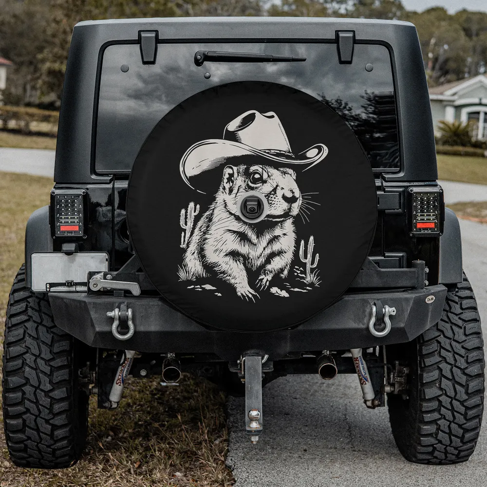 vintage cowboy prairie dog desert animal spare tire cover with camera hole