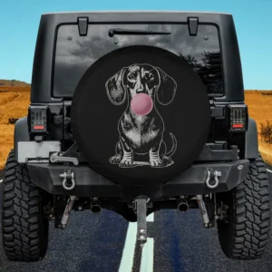 vintage dachshund bubble gum dog spare tire cover on Jeep