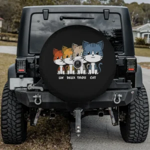 vintage french cartoon kittens un deux trois cat spare tire cover with camera hole for jeep suv rv