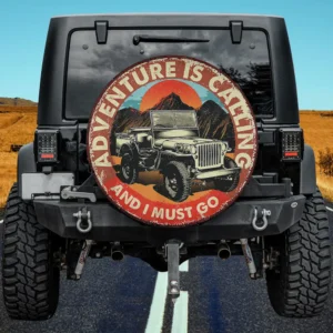 Vintage jeep mountain sunset adventure is calling spare tire cover no camera hole