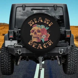 vintage miami beach tattoo skull floral spare tire cover with retro florida tattoo art