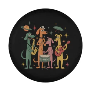 vintage mid century dogs band planets 50s 60s style spare tire cover design