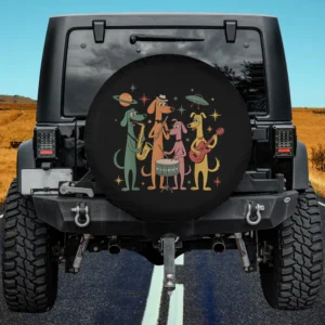 vintage mid century dogs band planets spare tire cover no camera hole for Jeep