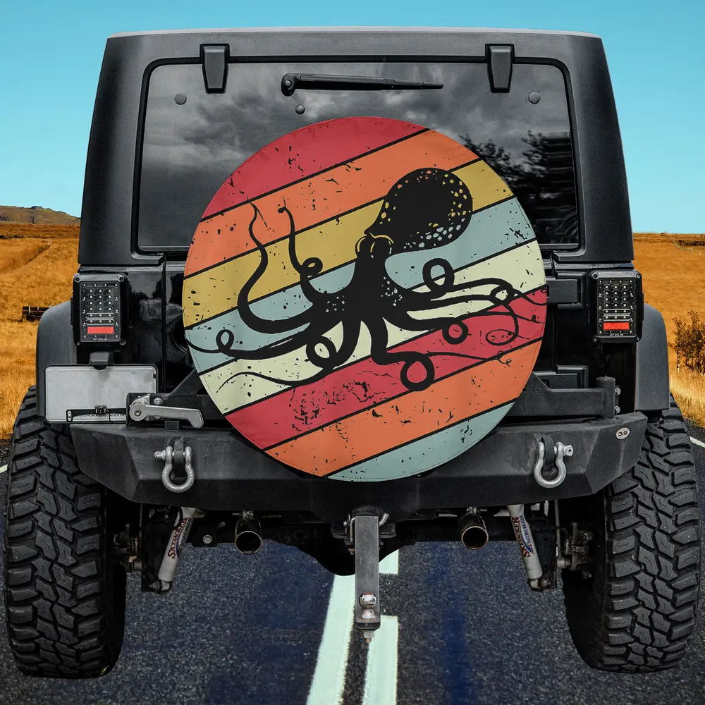 vintage retro stripes octopus silhouette spare tire cover no camera hole