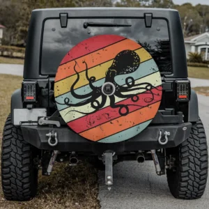 vintage retro stripes octopus silhouette spare tire cover with camera hole