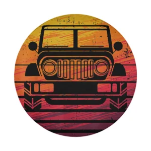 Vintage retro sunset Jeep grille off road spare tire cover design only