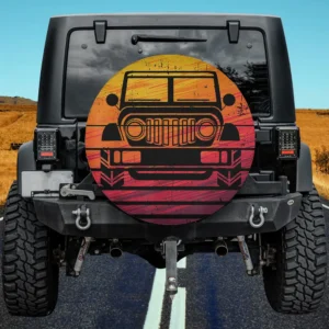 Vintage retro sunset Jeep grille off road spare tire cover without camera hole