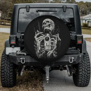 Vintage skeleton potion bottle Halloween spare tire cover with backup camera hole for Jeep and SUV