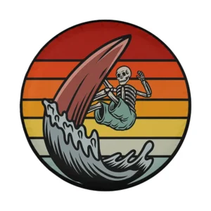 vintage sunset skeleton surfer wave Halloween tire cover design art only