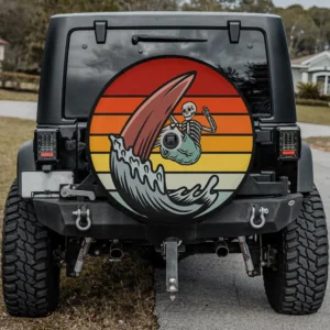 vintage sunset skeleton surfer wave spare tire cover with camera hole for Jeep Wrangler JL