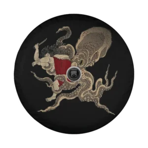 Octopus and woman in red dress vintage tattoo art design for tire cover