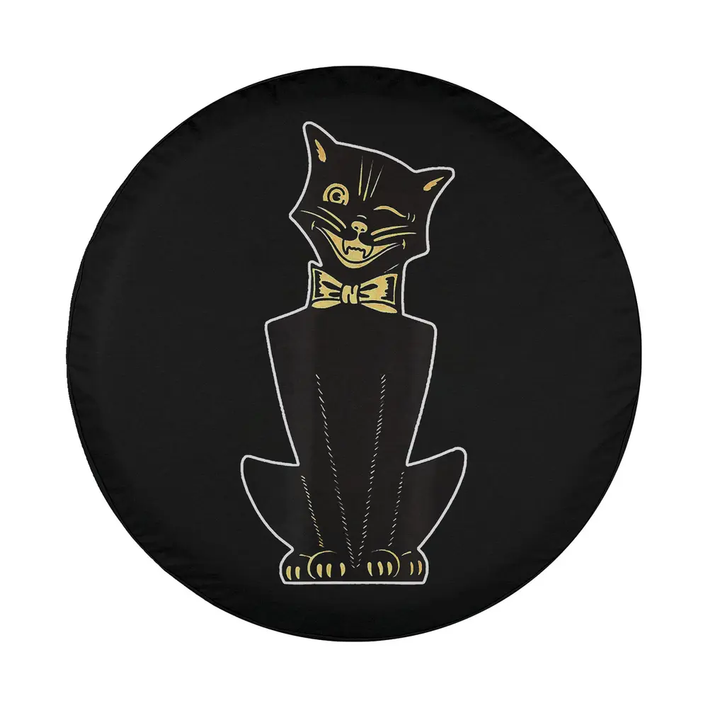 vintage winking cartoon cat bow tie halloween spare tire cover design only