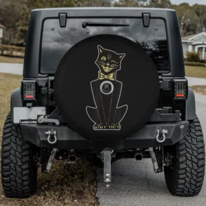 vintage winking cartoon cat bow tie halloween spare tire cover with camera hole