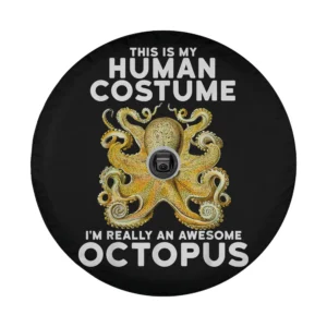vintage yellow octopus human costume text spare tire cover design only