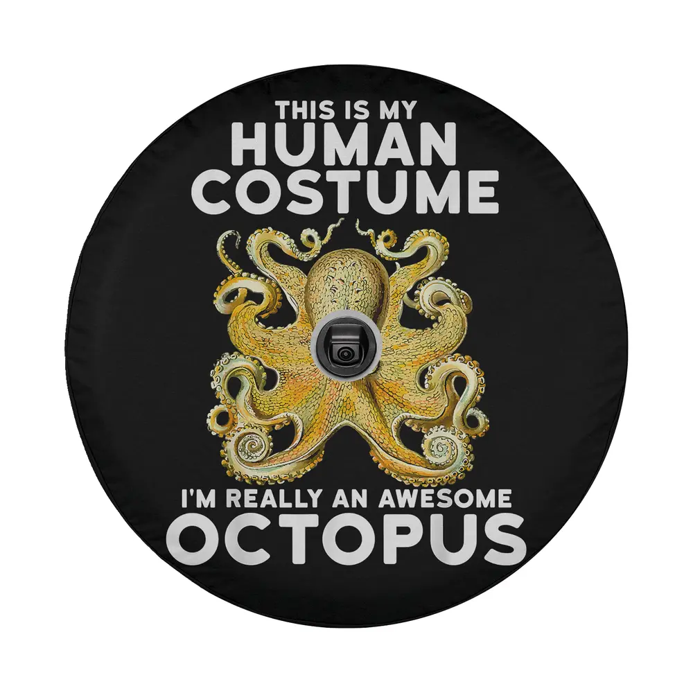 vintage yellow octopus human costume text spare tire cover design only