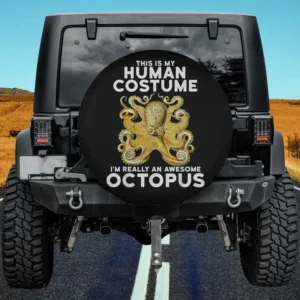 vintage yellow octopus human costume text spare tire cover no camera hole