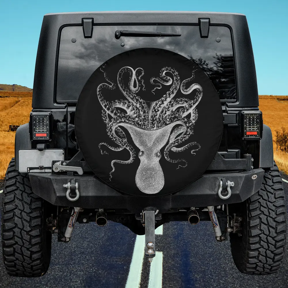 vintage zoology teuthology octopus scientific illustration spare tire cover no camera hole