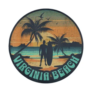 Virginia Beach sunset palm trees surfer tire cover design only
