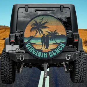 Sunset palm trees surfer Virginia Beach spare tire cover no camera hole