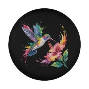 Vivid hummingbird and tropical flower animal lover spare tire cover design art
