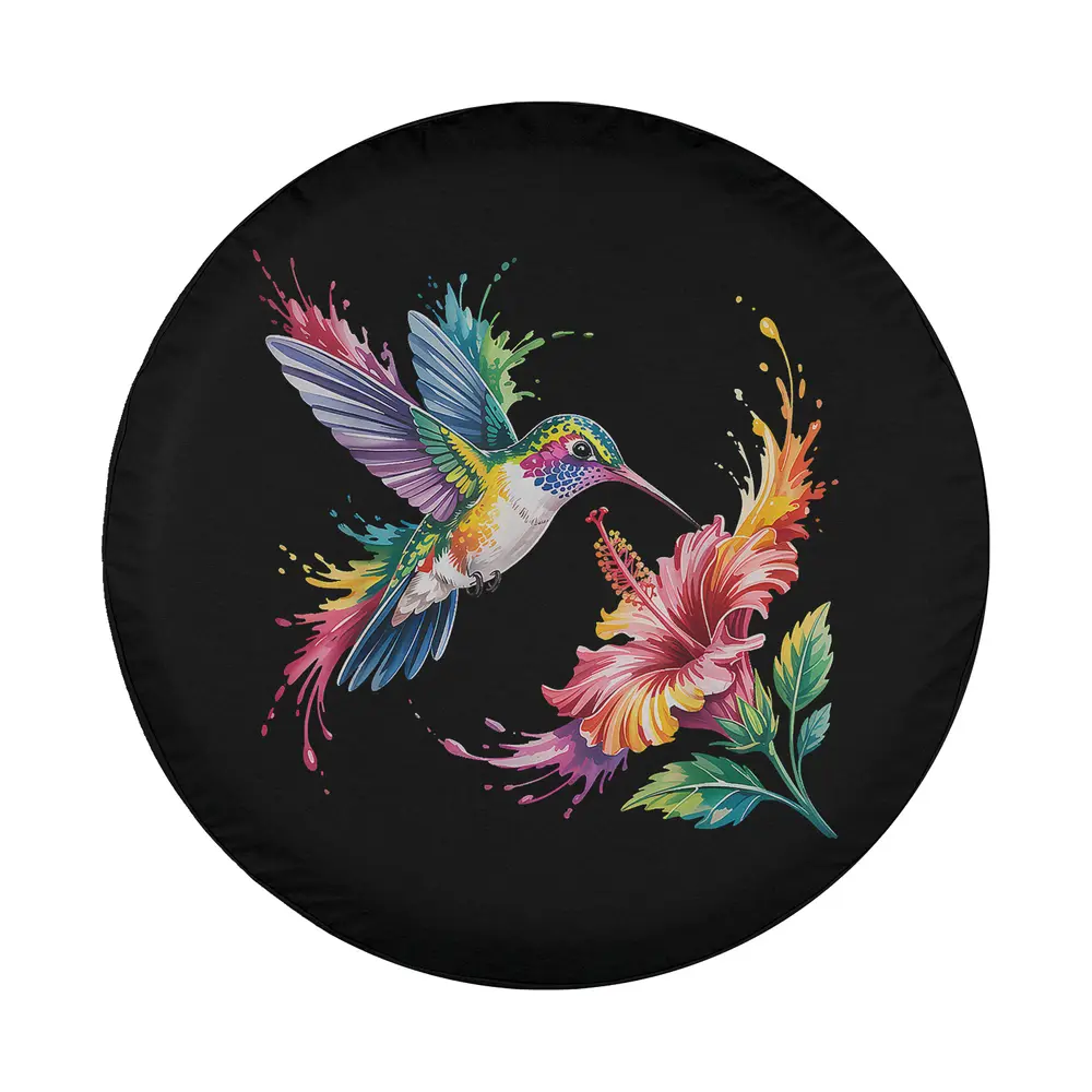 Vivid hummingbird and tropical flower animal lover spare tire cover design art