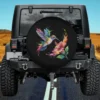 Vivid hummingbird and tropical flower animal lover spare tire cover with no camera hole