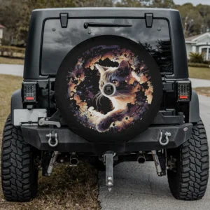 Watercolor galaxy cat universe space cat spare tire cover with backup camera hole for Jeep, SUV, RV