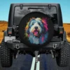 Watercolor splash colorful Old English Sheepdog spare tire cover with no camera hole for Jeep SUV RV