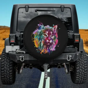 watercolor splash lynx wildcat cat spare tire cover on Jeep SUV RV
