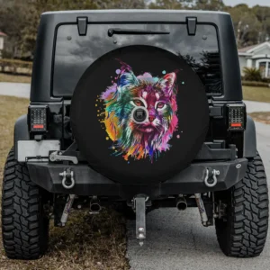 watercolor splash lynx wildcat cat spare tire cover with camera hole option