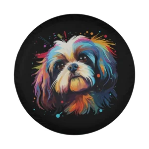 Vivid watercolor splash Shih Tzu dog colorful art for spare tire cover