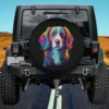 Watercolour colourful pop-art Brittany Spaniel dog spare tire cover on Jeep with no camera hole