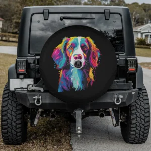 Watercolour colourful pop-art Brittany Spaniel dog spare tire cover with backup camera hole