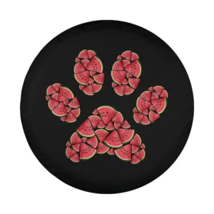 Watermelon slices form a dog paw silhouette summer vacation design for tire cover