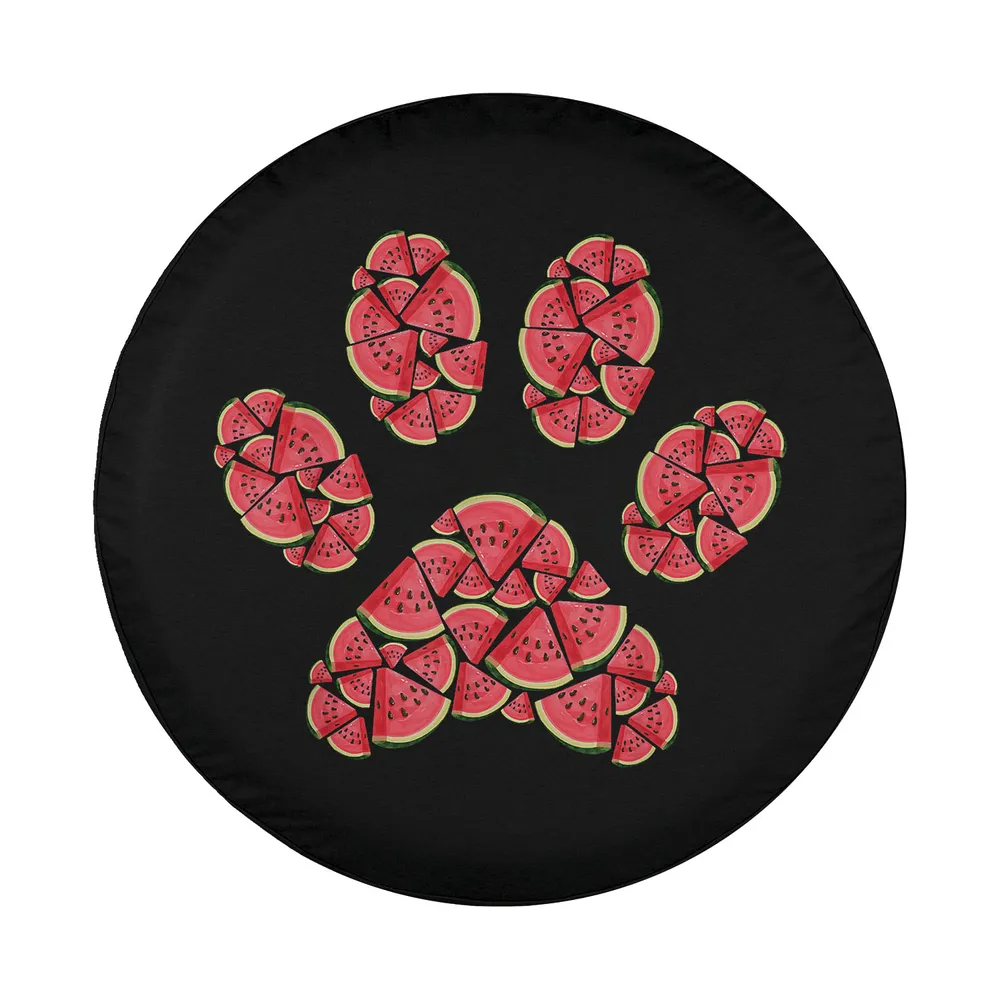 Watermelon slices form a dog paw silhouette summer vacation design for tire cover