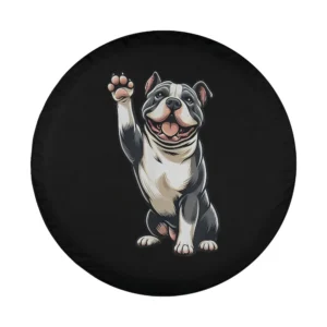Cartoon waving American Bully Pitbull smiling dog illustration design
