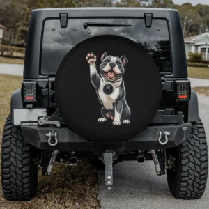 Waving American Bully Pitbull smiling dog spare tire cover with camera hole