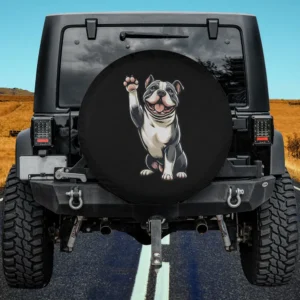 Waving American Bully Pitbull smiling dog spare tire cover for Jeep SUV RV